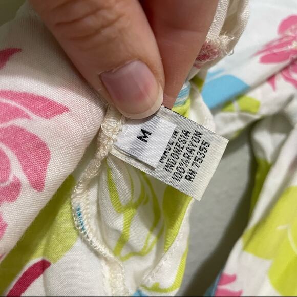 Green Tea White Blue & Green Floral Beaded Knot Front Cropped Y2K Blouse M Rayon - Picture 5 of 8